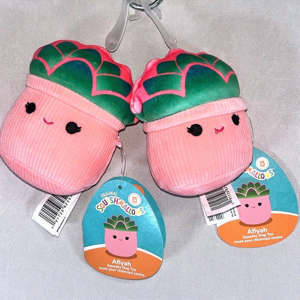 Squishmallows Afiyah Squeaky Dog Toy Plush Succulent Pink Set of 2 NWT